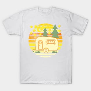 Camper Travel Trailer Sunset Trees and Stars T-Shirt